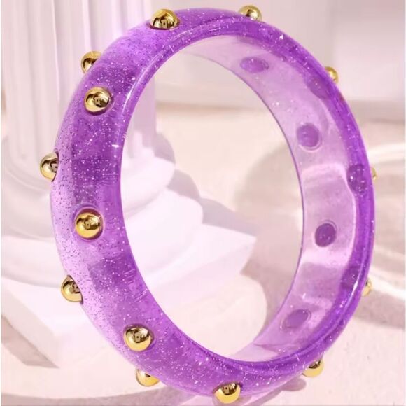 New FREE PEOPLE Pink Studded Resin Bangle Bracelet In Purple - Picture 7 of 8